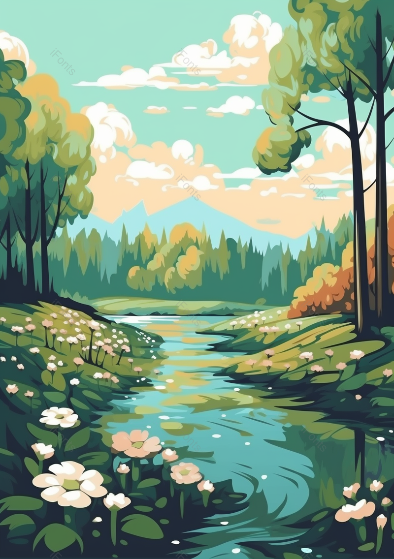森林里的河流卡通植物背景,插画/手绘图,插画/手绘图库,插画/手绘图下载,插画/手绘